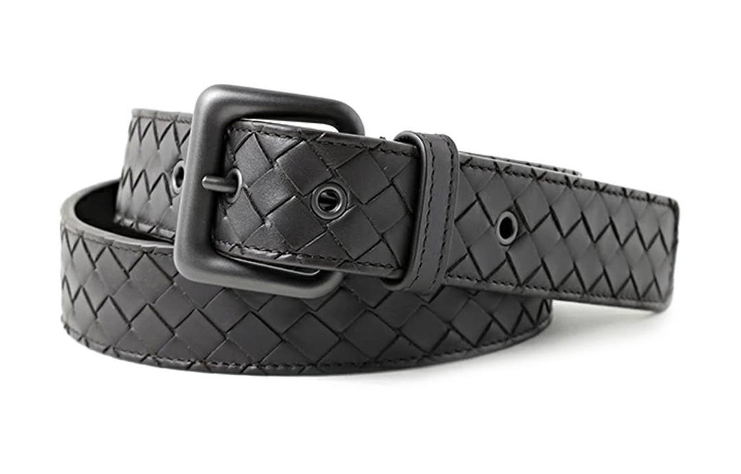 Bottega Veneta Bottega Veneta Woven Decoration Pin Buckle Leather Belts Men's Gray Width: 3.5cm