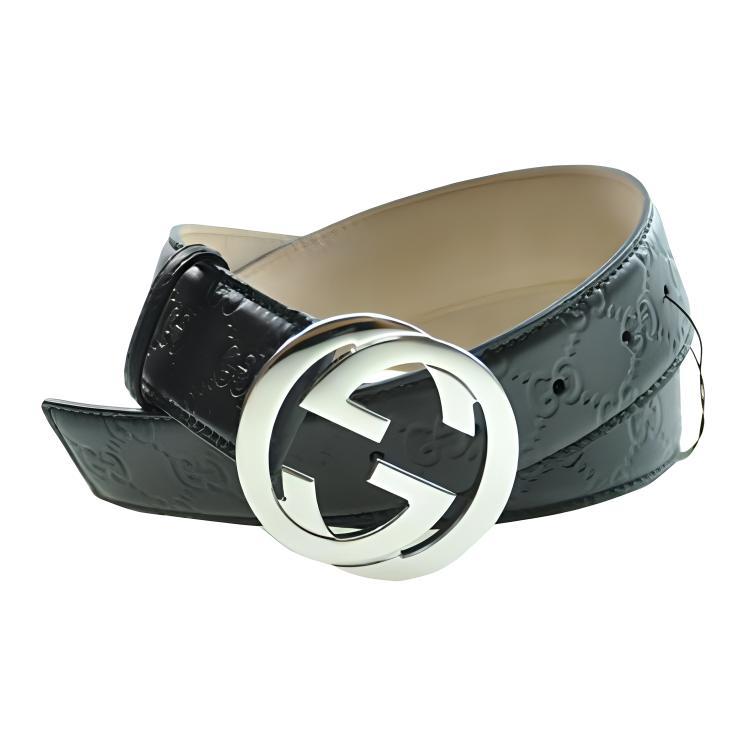 Gucci Gucci Cow Leather Belts Men's Black Width 4cm