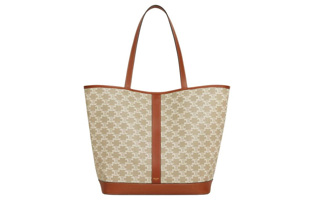 Celine Celine Cabas Cow Leather Binding One Shoulder Handbags Medium Size Women's Greige