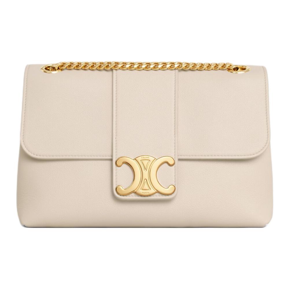 Celine Celine Victoire Calfskin Crossbody Bag, Shoulder Bag Medium Size Women's Light Beige