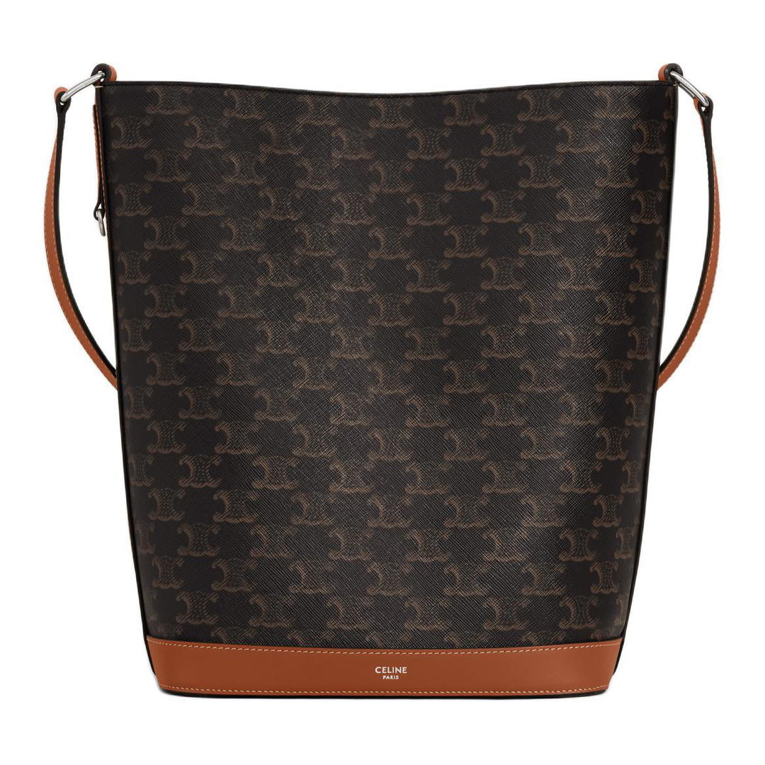 Celine Celine Triomphe Canvas-paneled Calfskin Trim Canvas Bag Bucket Bag Shoulder Bag Crossbody Bag Men's Brown