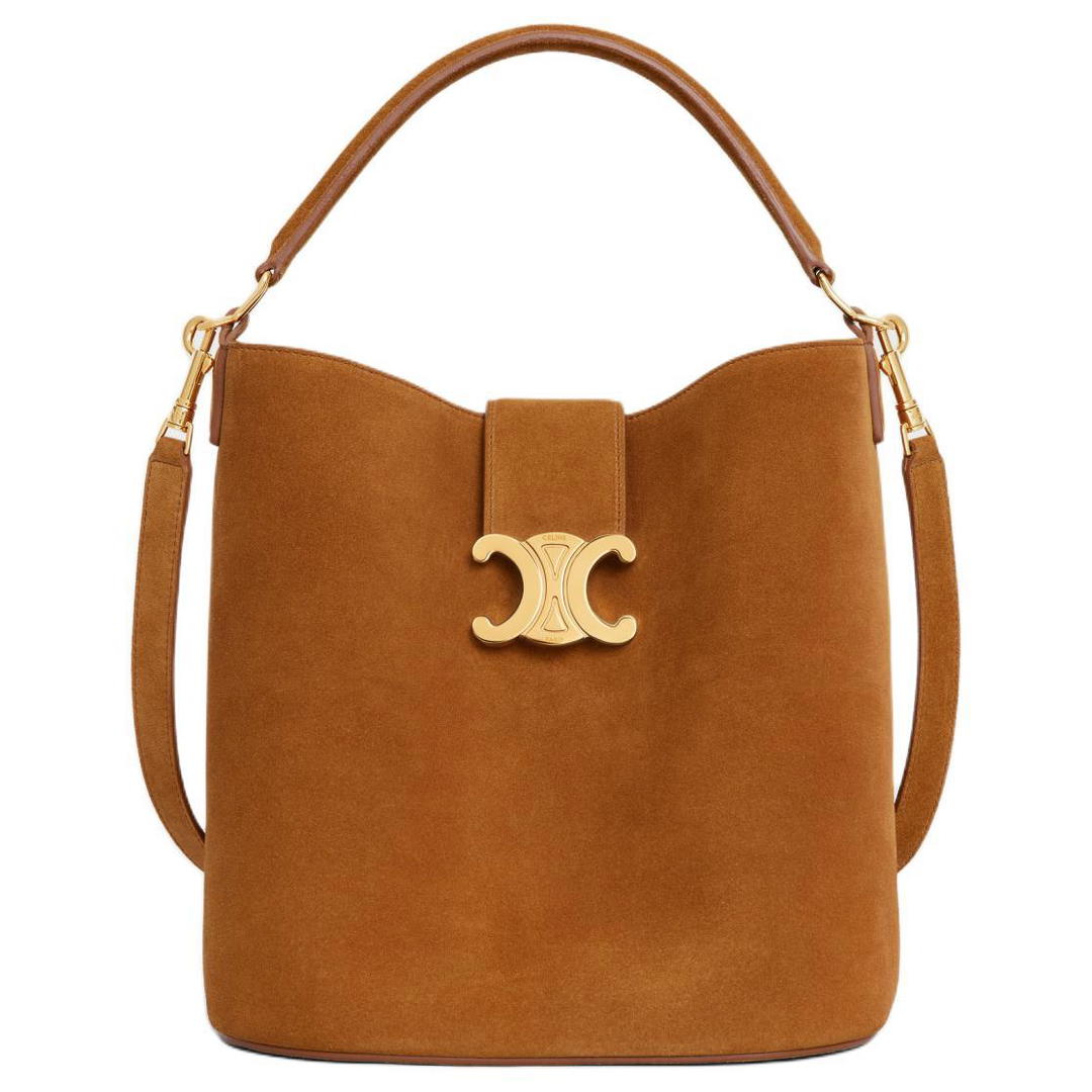 Celine Celine Cow Leather Suede Bucket Bag, Handbag, Shoulder Bag, Crossbody Bag Medium Size Women's Hickory Nut
