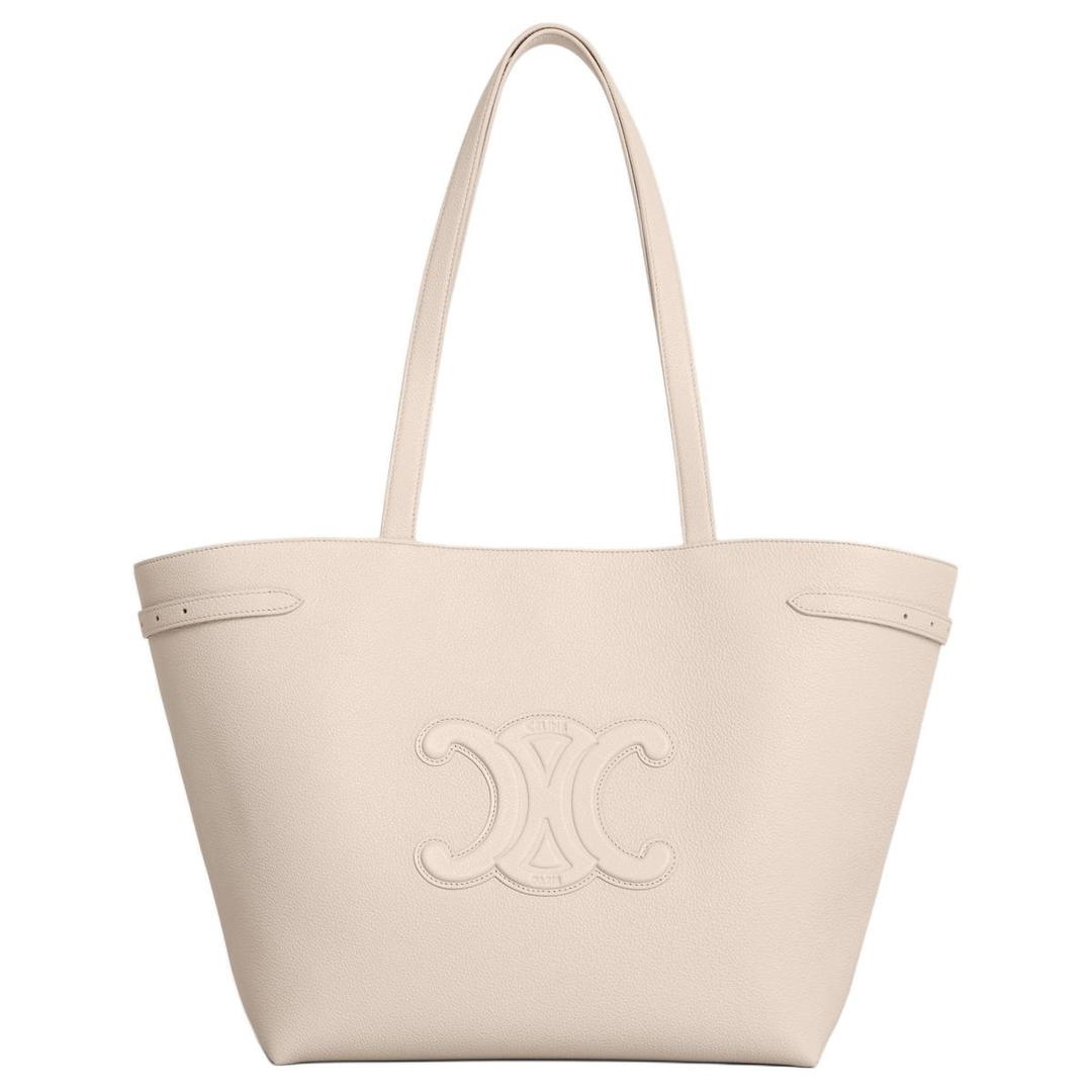 Celine Celine Triomphe Grain Calfskin Tote Bag, Shopping Bag, Handbag Medium Size Women's Light Beige