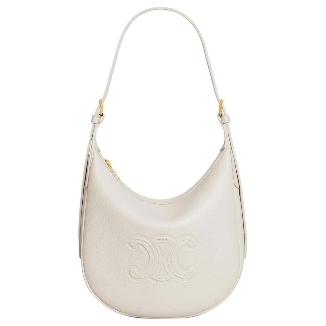 Celine Celine Triomphe Cow Leather Portable Crossbody Bag, Shoulder Bag Small Size Women's Cotton White