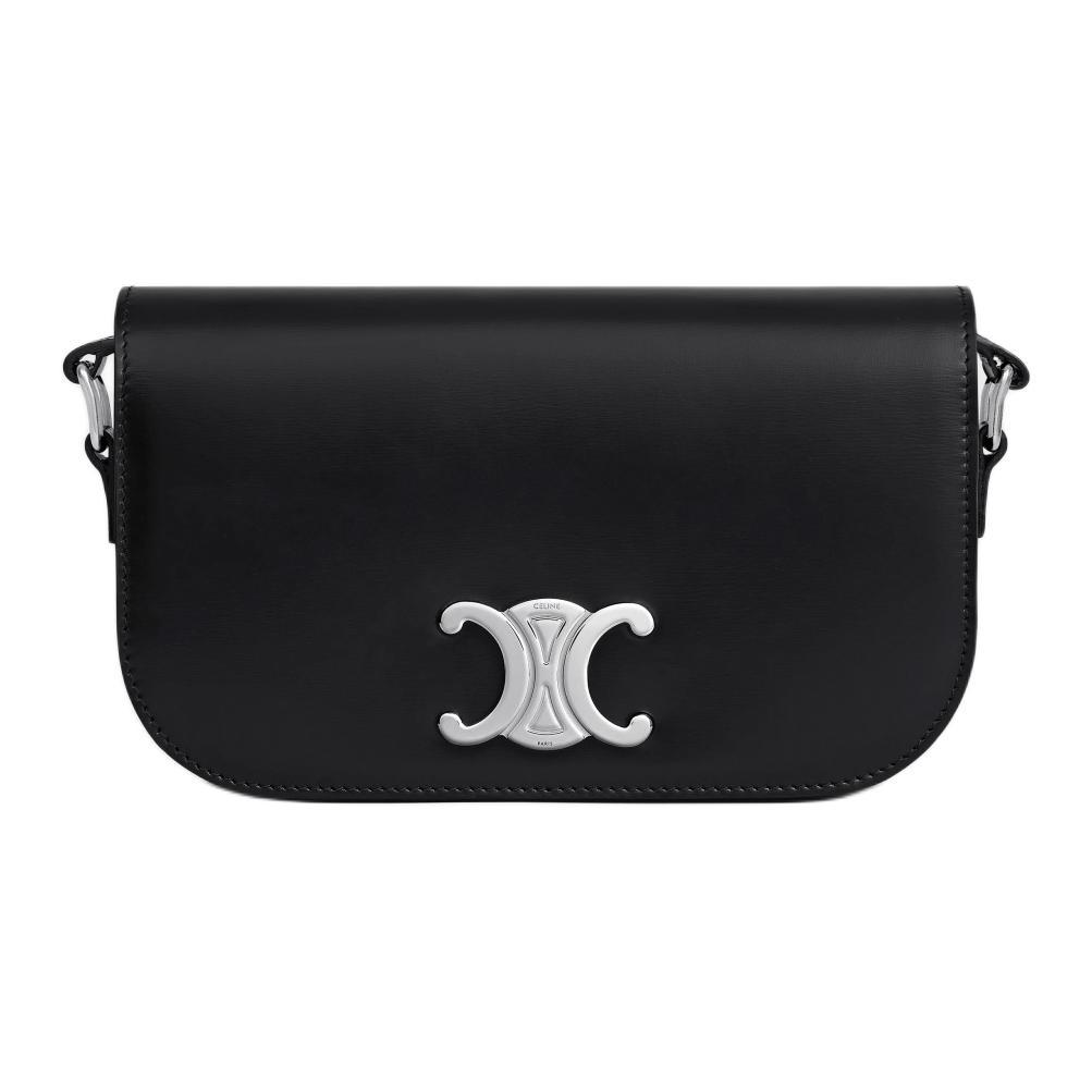 Celine Celine Triomphe Cow Leather Shoulder Bag Small Size Women's Black