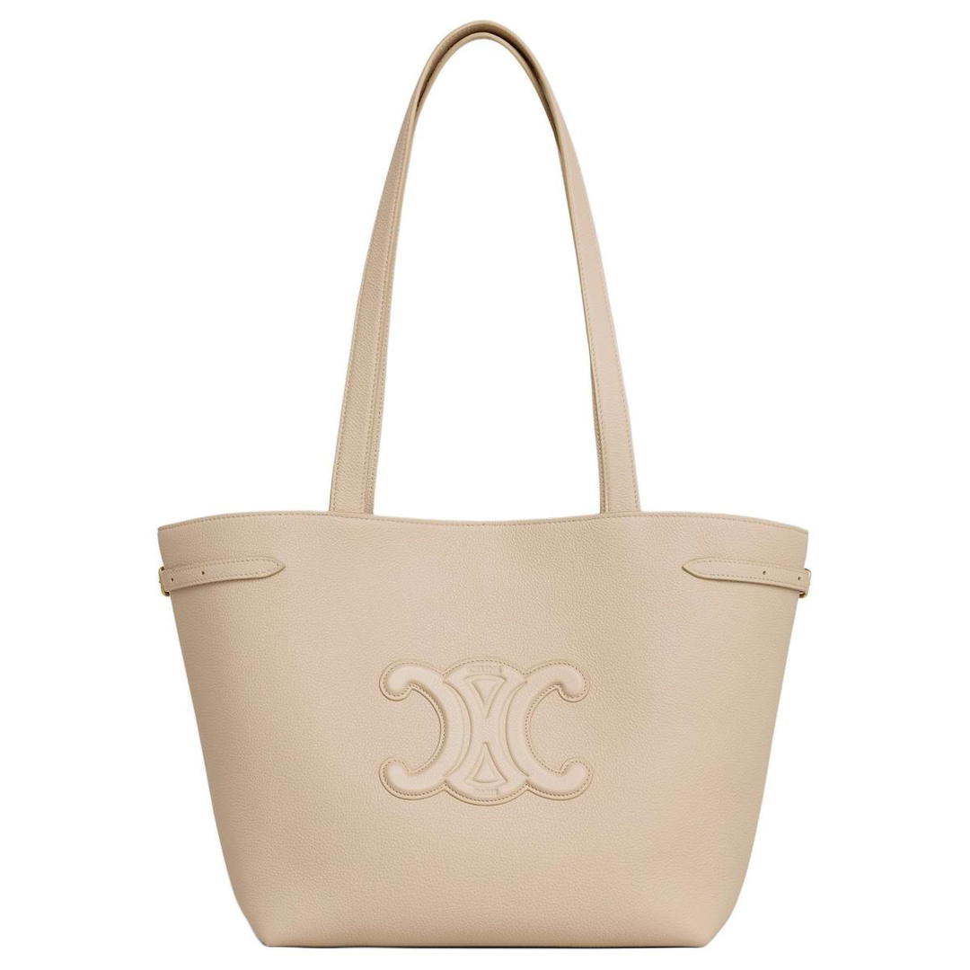 Celine Celine Triomphe Calfskin Tote Bag, Shopping Bag, Handbag, Shoulder Bag Small Size Women's Natural