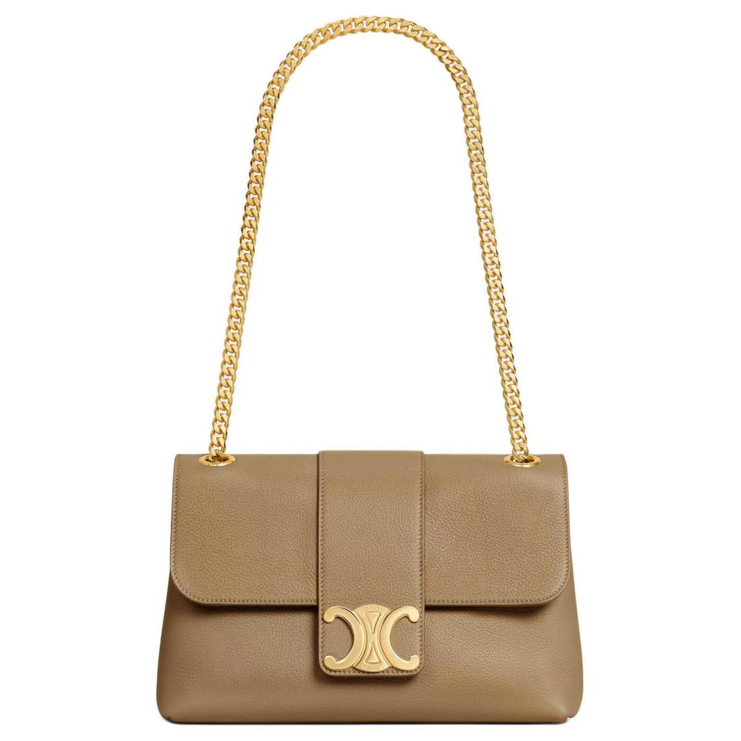 Celine Celine Victoire Calfskin Shoulder Bag Medium Size Women's Brown