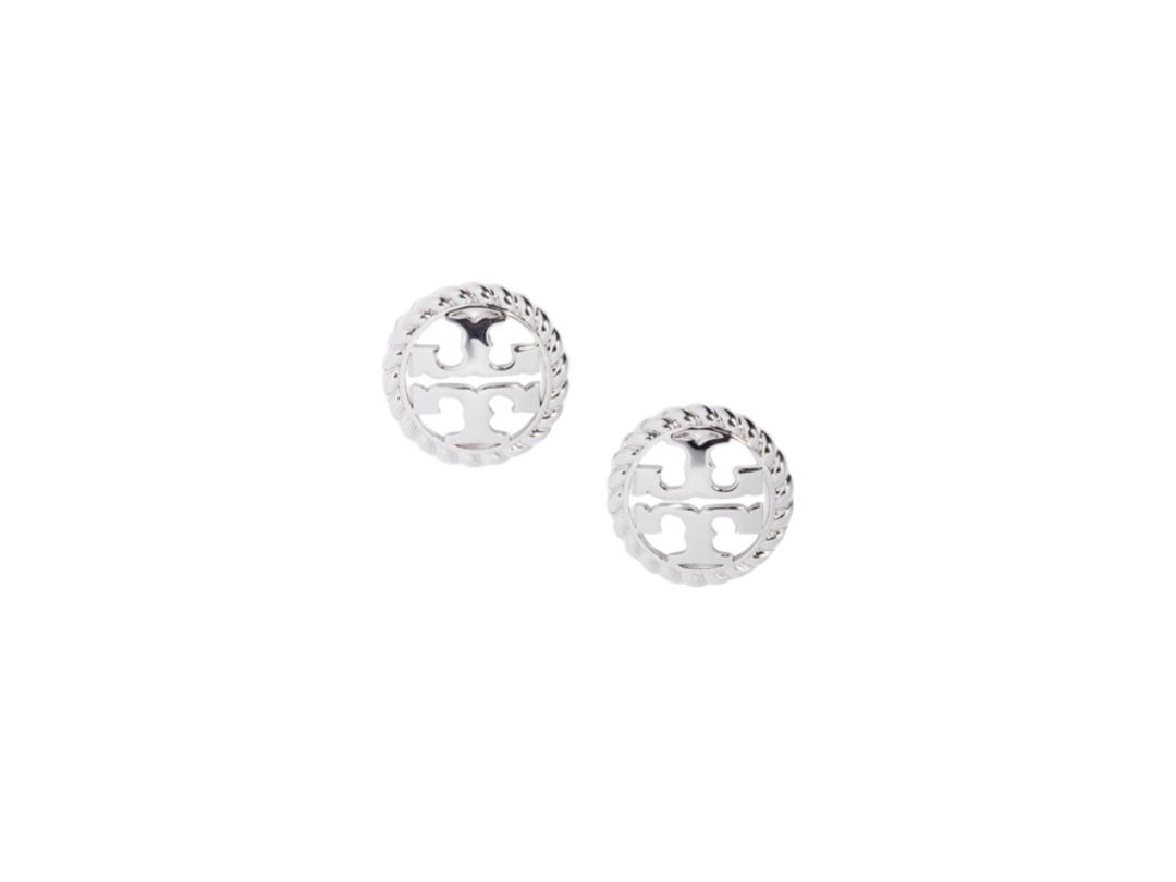 Tory Burch Tory Burch Rope Logo Stud Earrings Silver