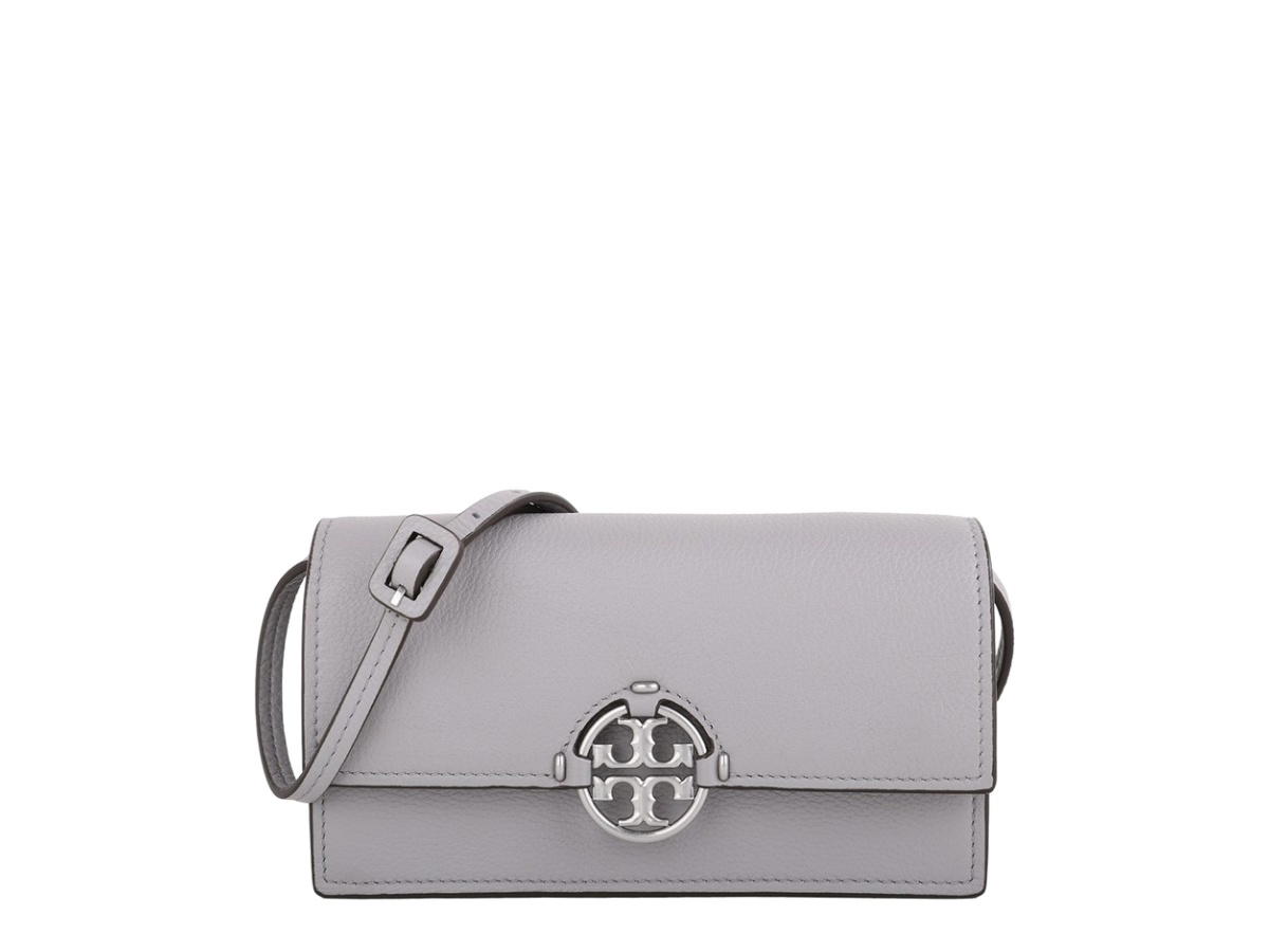 Tory Burch Tory Burch Miller Removable Strap Leather Clutch Light Grey Small
