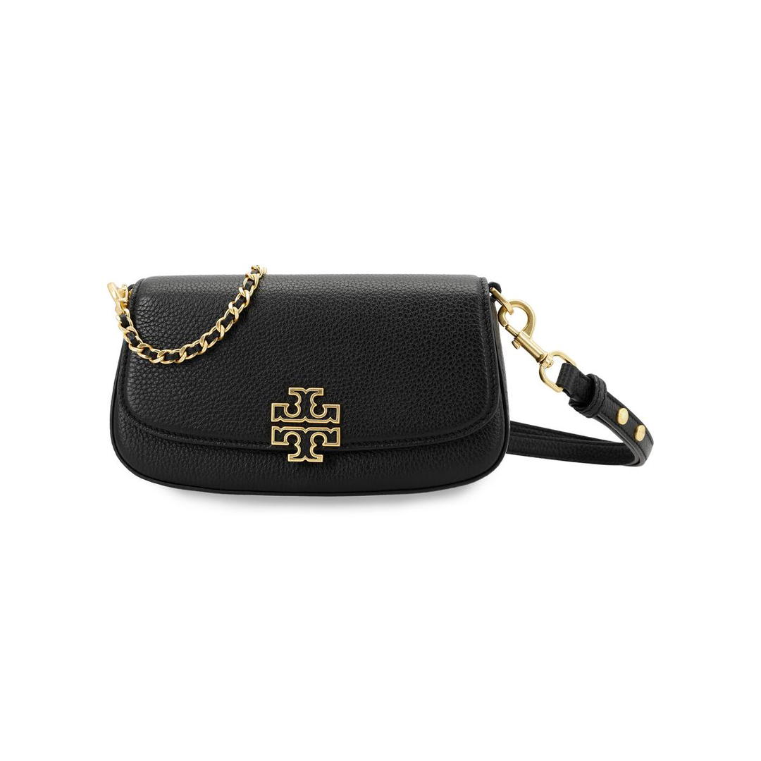 Tory Burch TORY BURCH Britten Cow Leather Shoulder Bag One Shoulder Handbag Crossbody Bag Small Size Women's Black/Black Gold