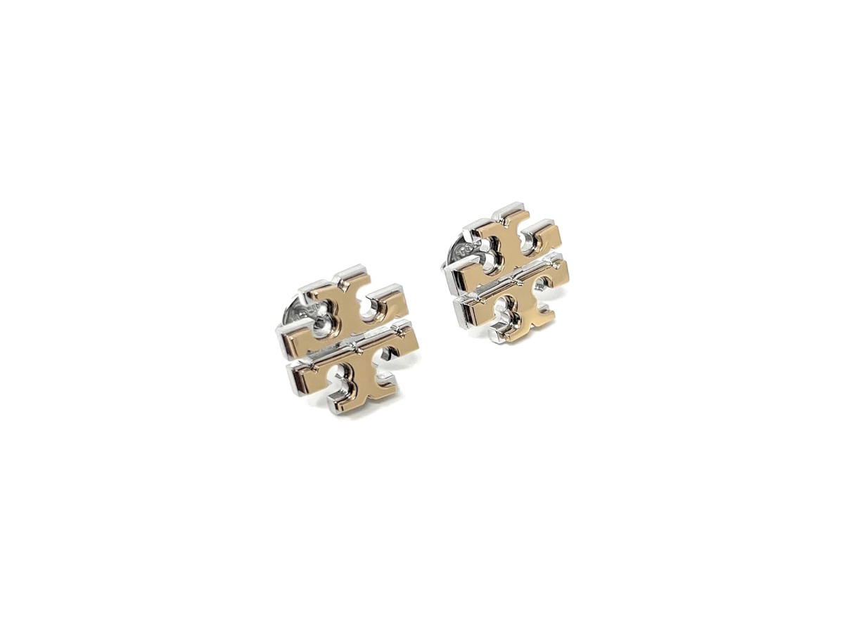 Tory Burch Tory Burch Small Logo Stud Earrings Two Toned Gold Silver