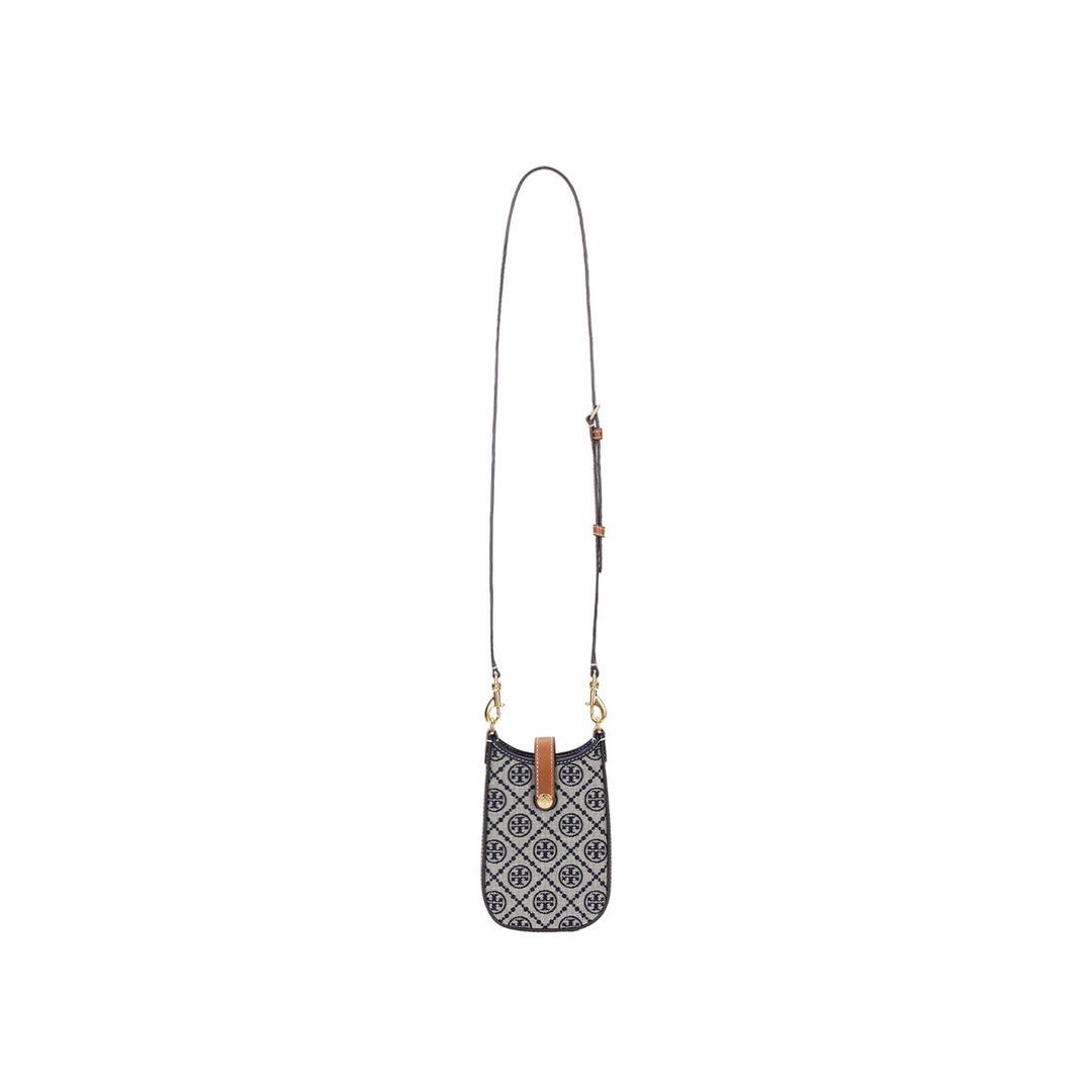 Tory Burch TORY BURCH Jacquard Calfskin Trim Crossbody Bag, Shoulder Bag, Cell Phone Pouch Small Size Women's Marine Blue