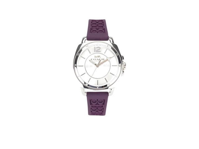 Coach Coach Signature Embossed Boyfriend Watch Rubber Strap Silver Purple - view 1