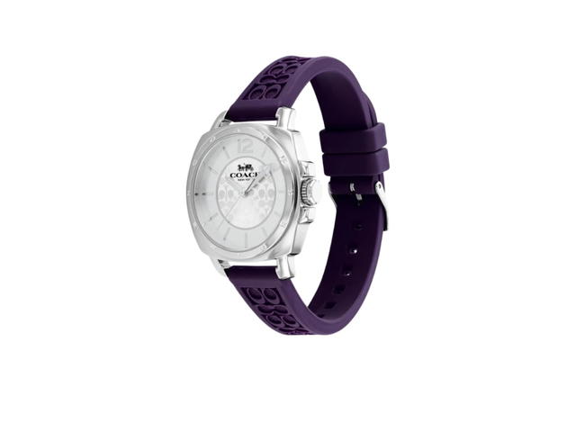 Coach Coach Signature Embossed Boyfriend Watch Rubber Strap Silver Purple - view 2