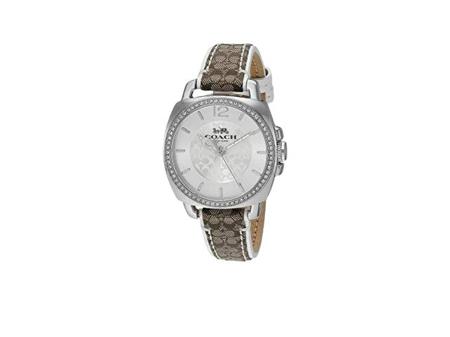Coach Coach Boyfriend Crystal Glitz Dial Logo Leather Strap Watch Brown - view 1
