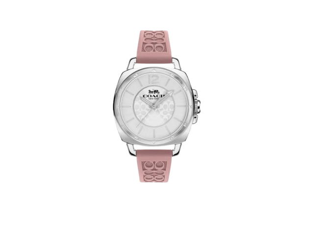 Coach Coach Signature Embossed Boyfriend Watch Rubber Strap Silver Pink - view 1