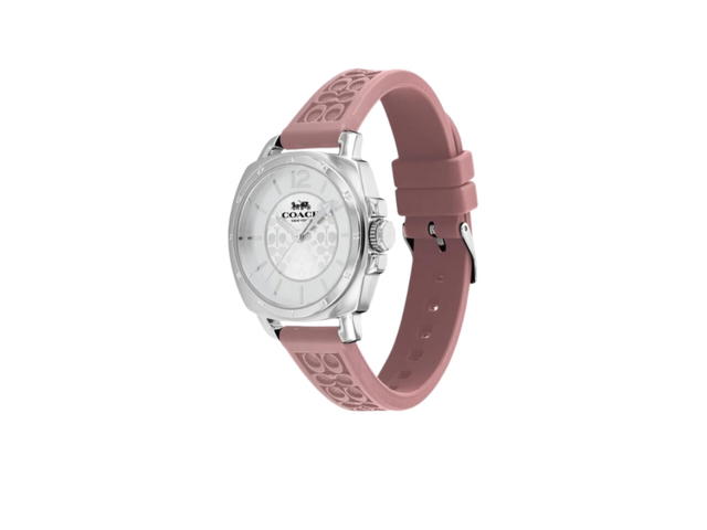 Coach Coach Signature Embossed Boyfriend Watch Rubber Strap Silver Pink - view 2