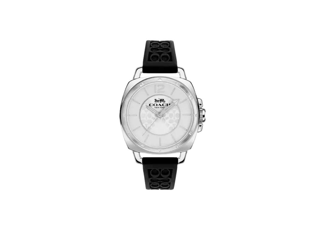 Coach Coach Signature Embossed Boyfriend Watch Rubber Strap Black