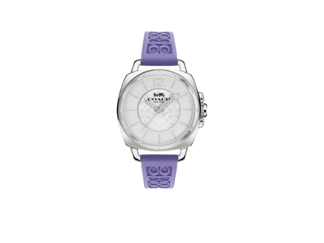 Coach Coach Signature Embossed Boyfriend Watch Rubber Strap Purple