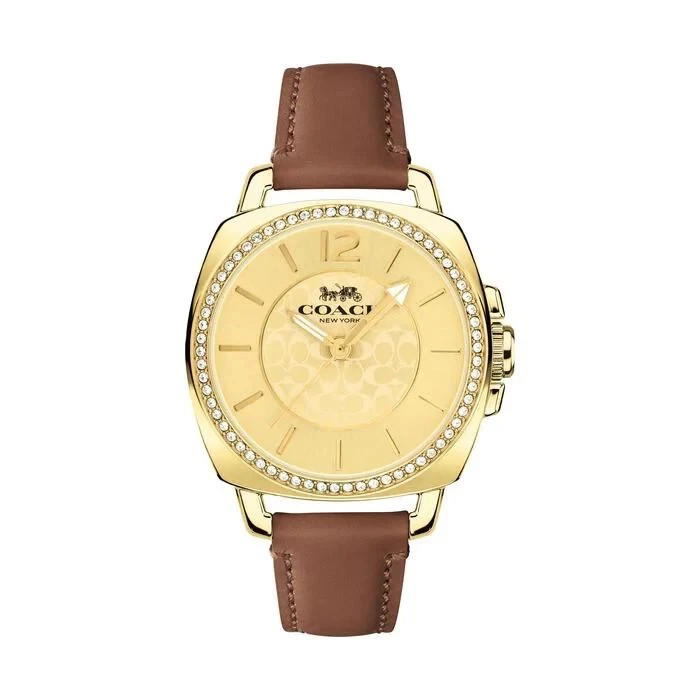 Coach Coach Boyfriend 34mm Leather Strap Watch Brown