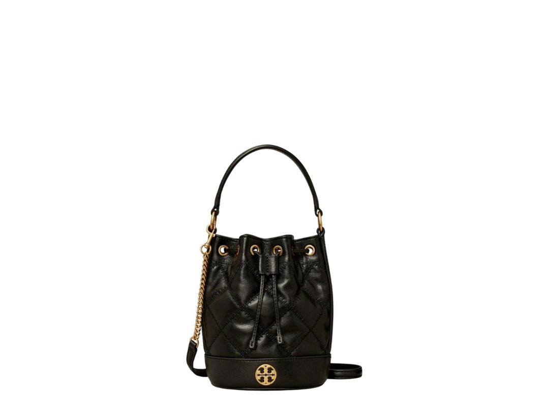 Tory Burch Tory Burch Willa Mini Bucket Bag Black Leather Drawstring Quilted