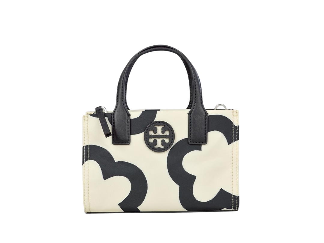 Tory Burch Tory Burch Ella Printed Mini Nylon Tote Bag French Cream The Flower Black