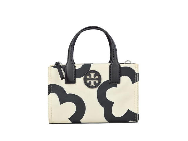 Tory Burch Tory Burch Ella Printed Mini Nylon Tote Bag French Cream The Flower Black - view 1
