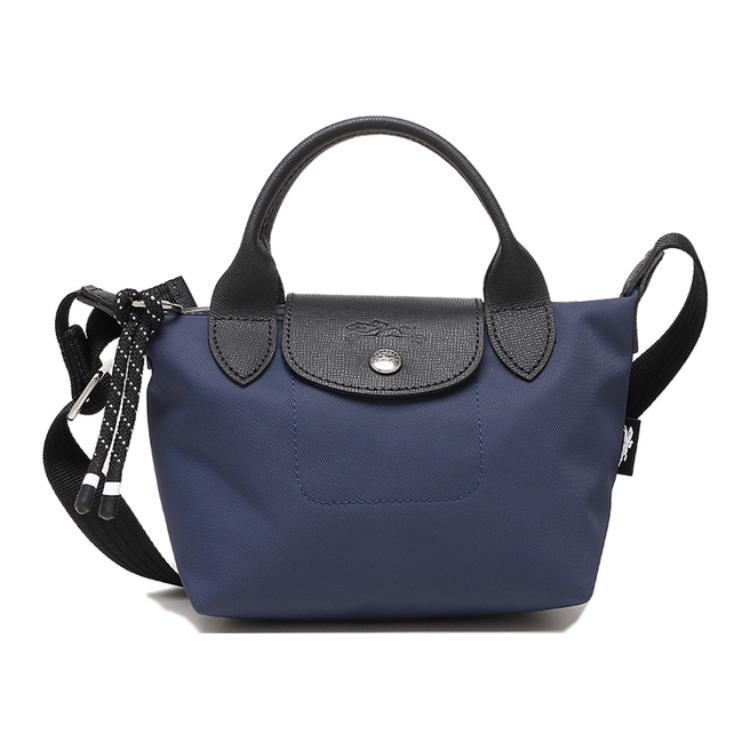 Longchamp Longchamp Le Pliage Energy Canvas With Cowhide Trim Canvas Bag One Shoulder Handbag Extra Small Women's Blue