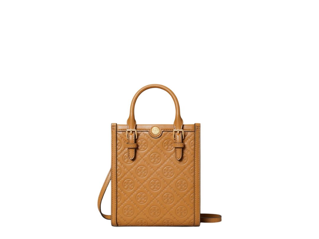 Tory Burch Tory Burch Mini Tote T Monogram In Perforated Leather With Gold Hardware Tan