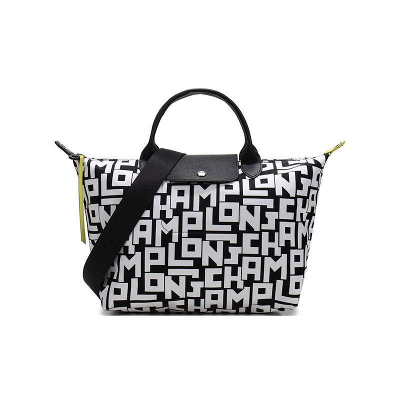 Longchamp Longchamp Le Pliage Polyamide Canvas Fabric Canvas Bag Shoulder Bag Crossbody Bag Handbag Women's Black White
