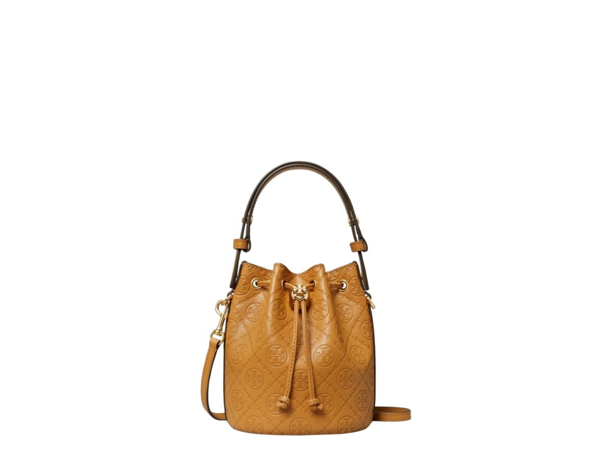 Tory Burch Tory Burch T Monogram Leather Mini Bucket Bag Tan