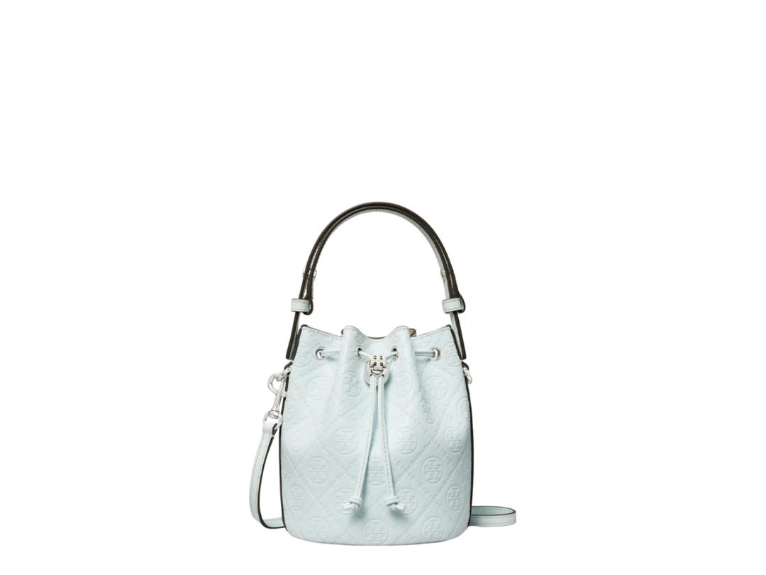 Tory Burch Tory Burch T Monogram Leather Mini Bucket Bag Ice Blue