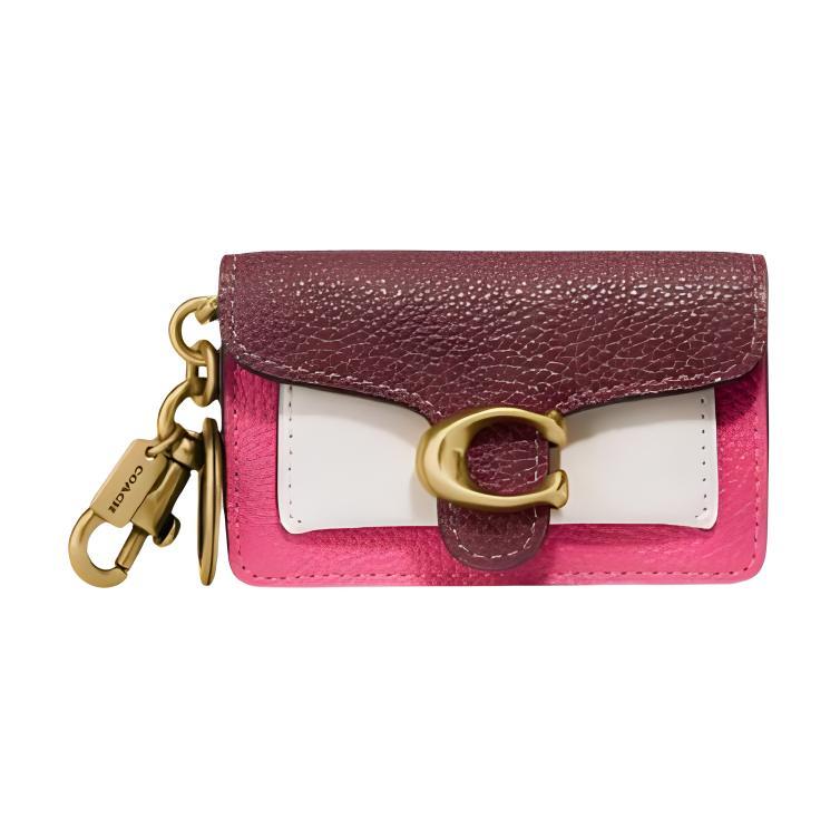 Coach Coach Tabby Cow Leather Card Holder Coin Purse Women's Burgundy Pink & White