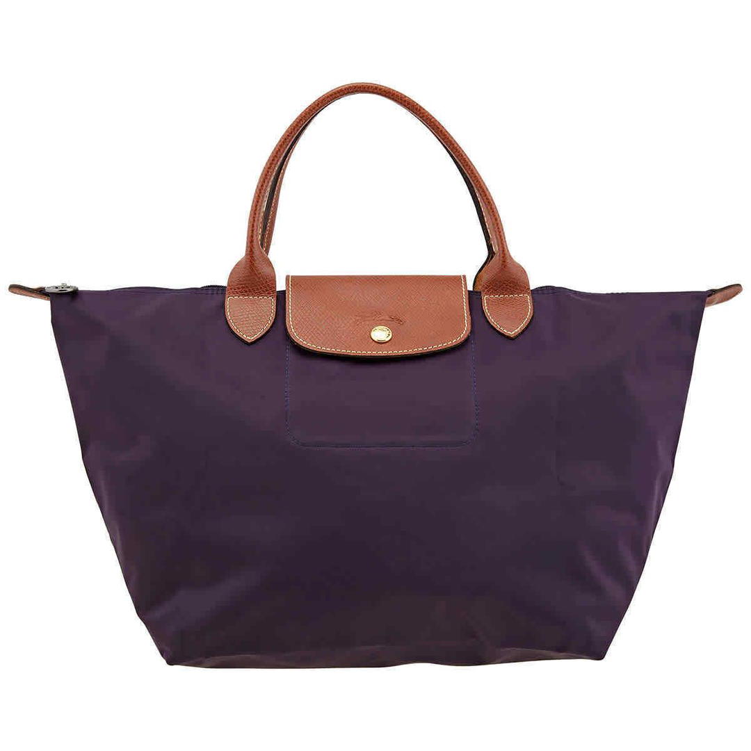 Longchamp Longchamp Le Pliage Cow Leather With Canvas And Leather Canvas Bag Handbag Shoulder Bag Medium Size Women's Blueberry