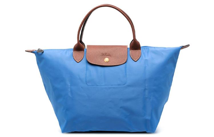 Longchamp Longchamp Le Pliage Cow Leather Trim Dumpling Bag Handbag Travel Bag Medium Size Women's Diamond Blue
