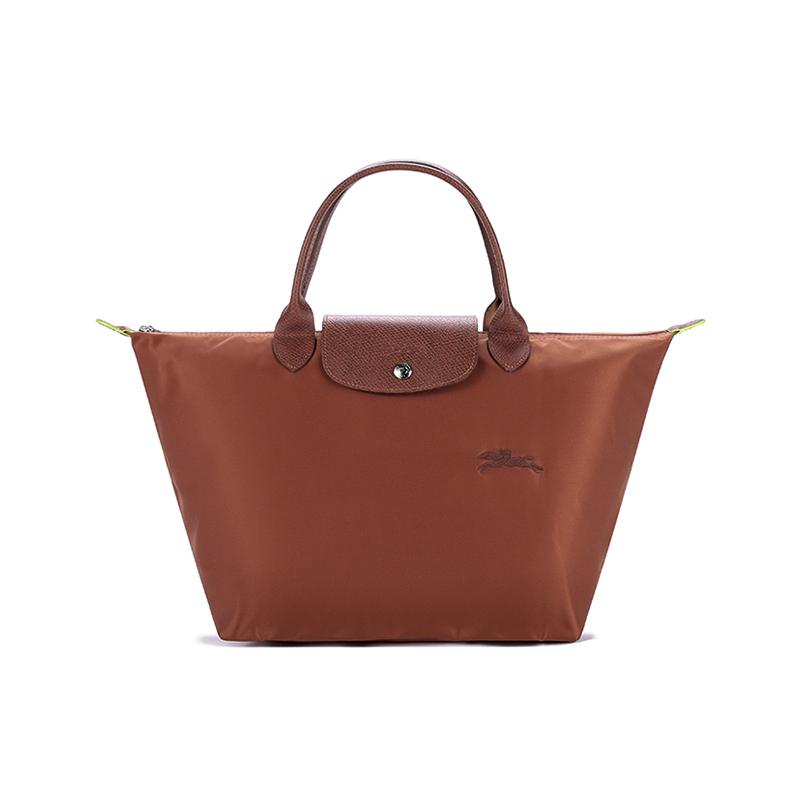 Longchamp Longchamp Le Pliage Green Cow Leather Trim Dumpling Bag Handbags Medium Size Women's Brown