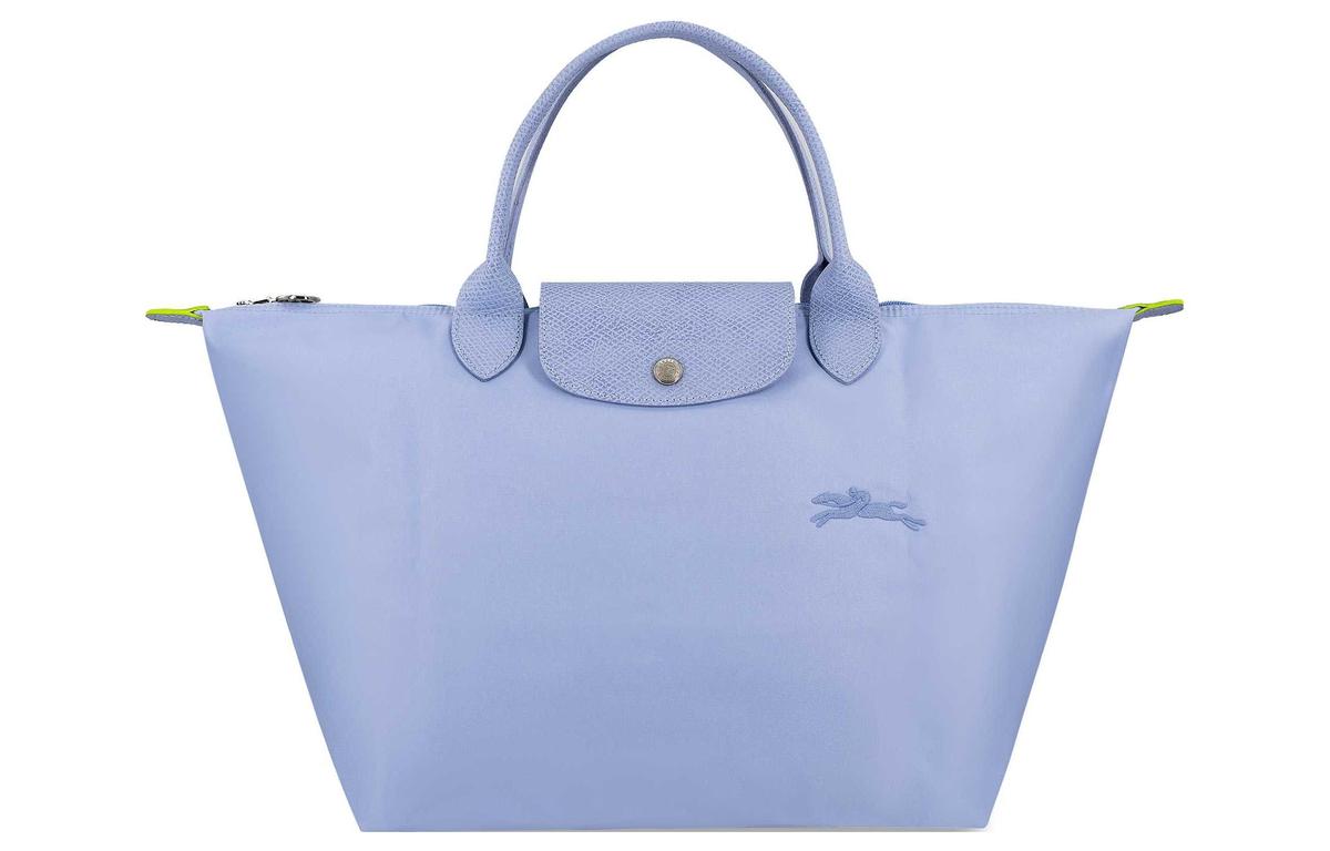 Longchamp Longchamp Le Pliage Green Canvas With Leather Canvas Bag Dumpling Bag Handbags Medium Size Women's Sky Blue