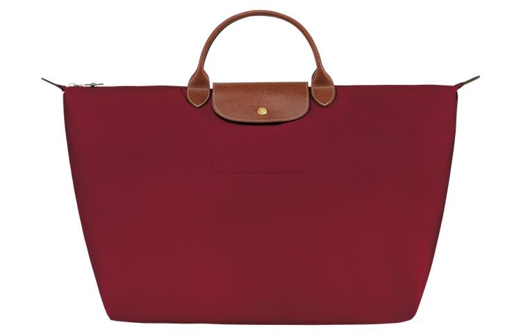 Longchamp Longchamp Le Pliage Large Cow Leather Trim Portable One Shoulder Travel Bag Large Size Women's Red