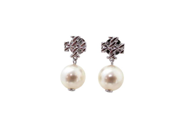Tory Burch Tory Burch Rope Logo Pearl Drop Earrings Silver - view 1