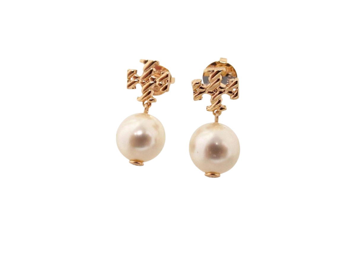 Tory Burch Tory Burch Rope Logo Pearl Drop Earrings Gold