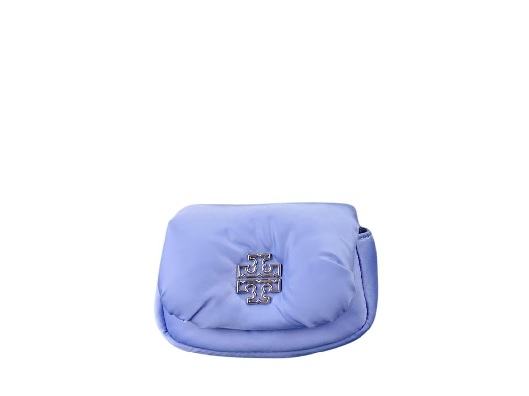 Tory Burch Tory Burch Puffy Card Case In Blue Nylon With Silver Hardware