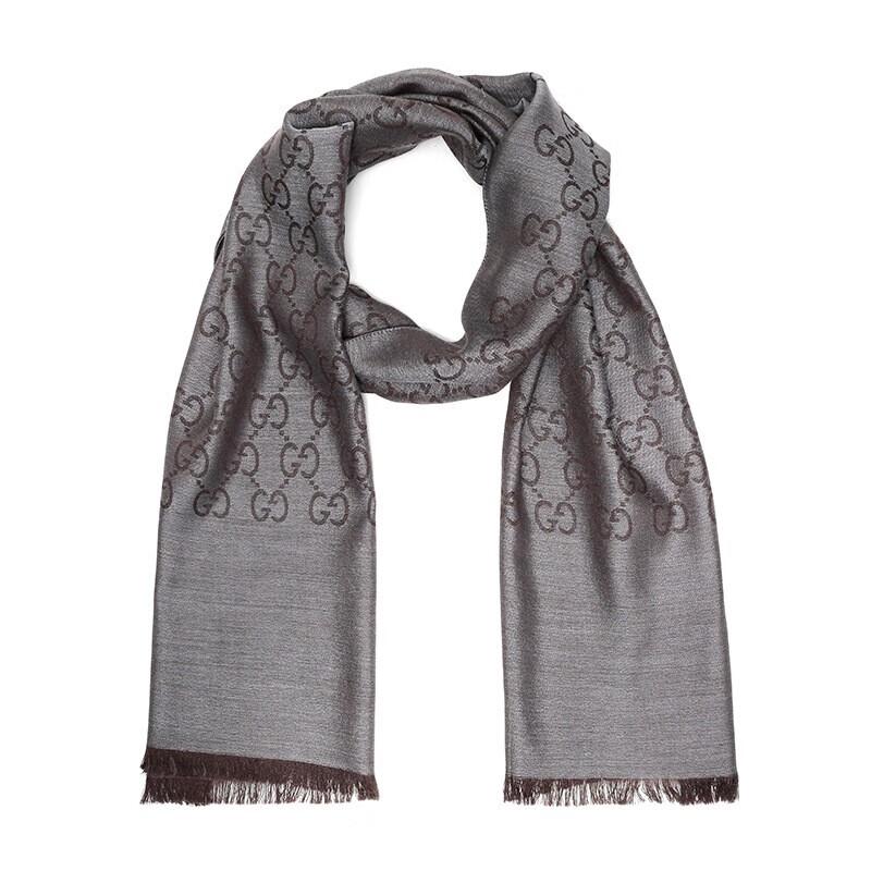 Gucci Gucci Women's GG Logo Wool Silk Scarf 'Dark Gray'