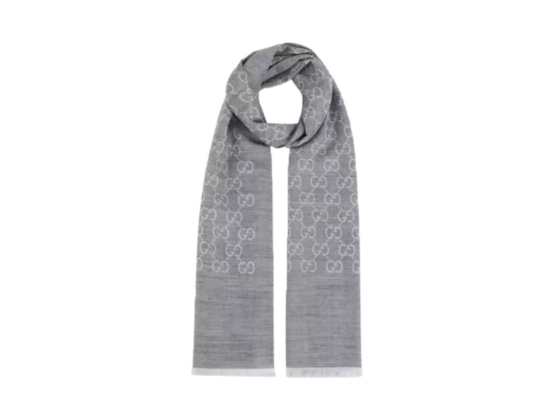 Gucci Gucci GG Logo Wool Silk Scarf Grey