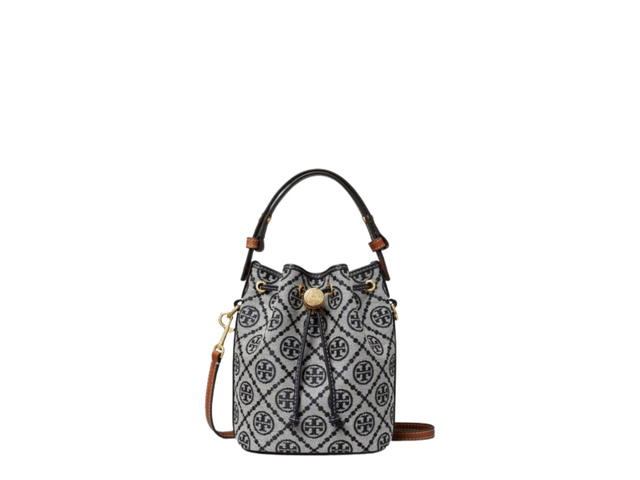 Tory Burch Tory Burch T Monogram Mini Bucket Bag In Polyester Jacquard With Gold Hardware Tory Navy - view 1