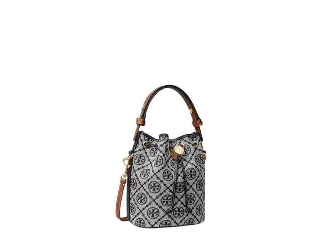 Tory Burch Tory Burch T Monogram Mini Bucket Bag In Polyester Jacquard With Gold Hardware Tory Navy - view 2