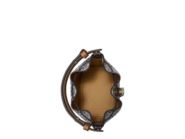 Tory Burch Tory Burch T Monogram Mini Bucket Bag In Polyester Jacquard With Gold Hardware Tory Navy - view 3