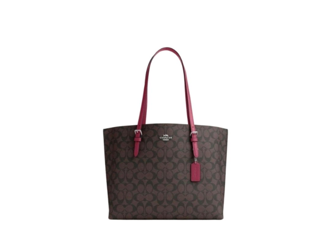 Coach Coach Mollie Tote In Signature Canvas Silver Brown Bright Violet