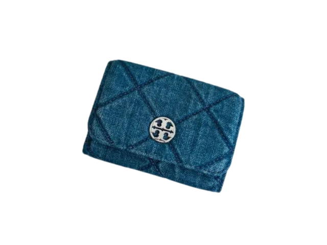 Tory Burch Tory Burch Willa Card Case Wallet Denim In Denim With Silver Tone Hardware - view 1