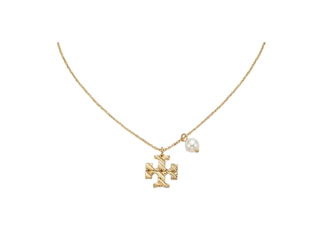 Tory Burch Tory Burch Textured Rope Pearl Pendant Necklace Gold