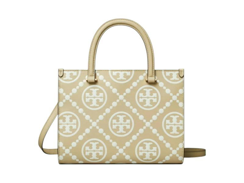 Tory Burch Tory Burch T Monogram Contrast Embossed Square Tote Bag Beige